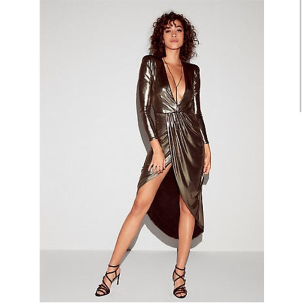 Express Metallic Plunge Dress